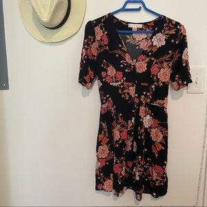 Band of Gypsies Black Floral Fit and Flare Mini Dress| Size Medium